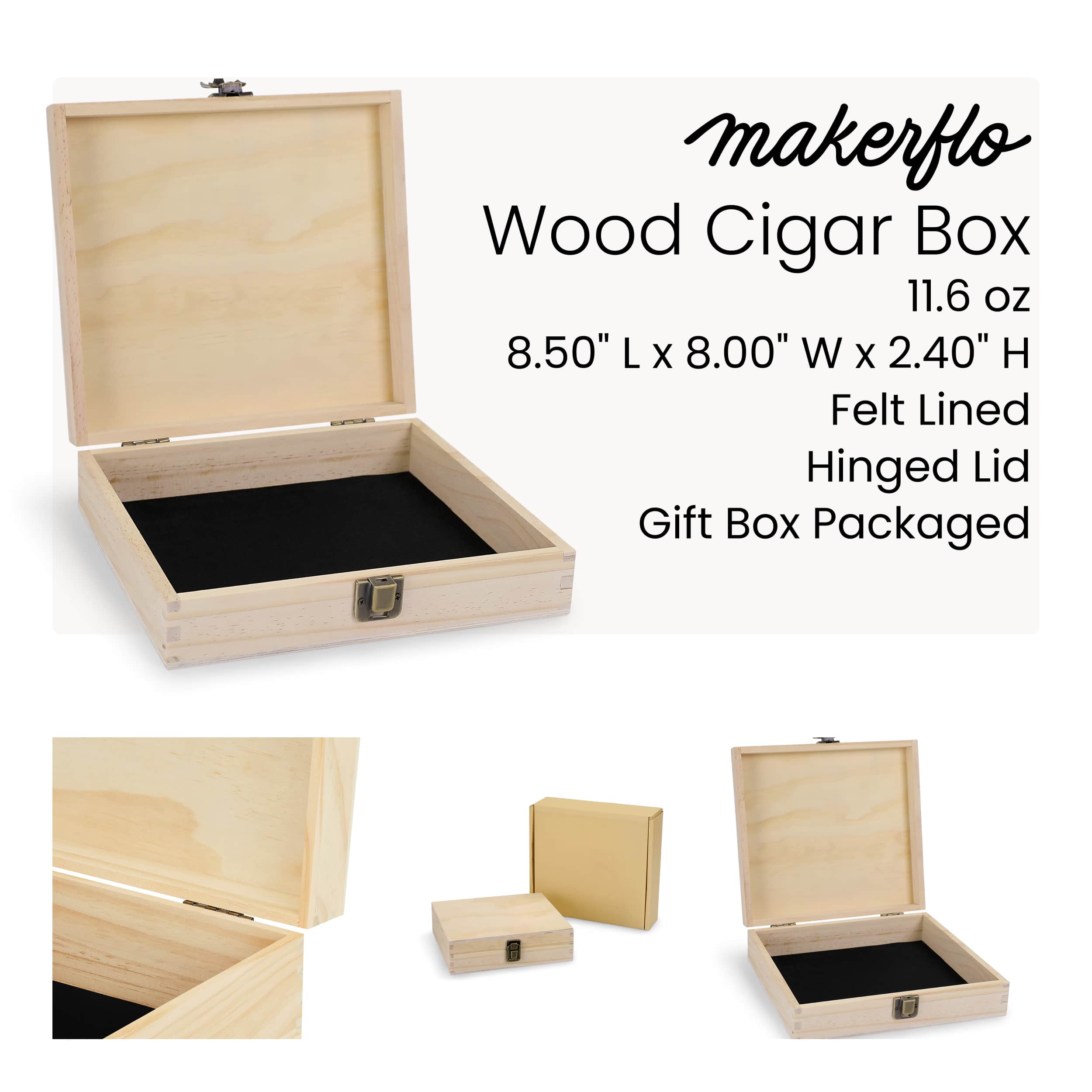 MakerFlo - Wholesale Humidor/Cigar Accessory - Makerflo Pine Wood Cigar Box, Craft - Laser Engraving11