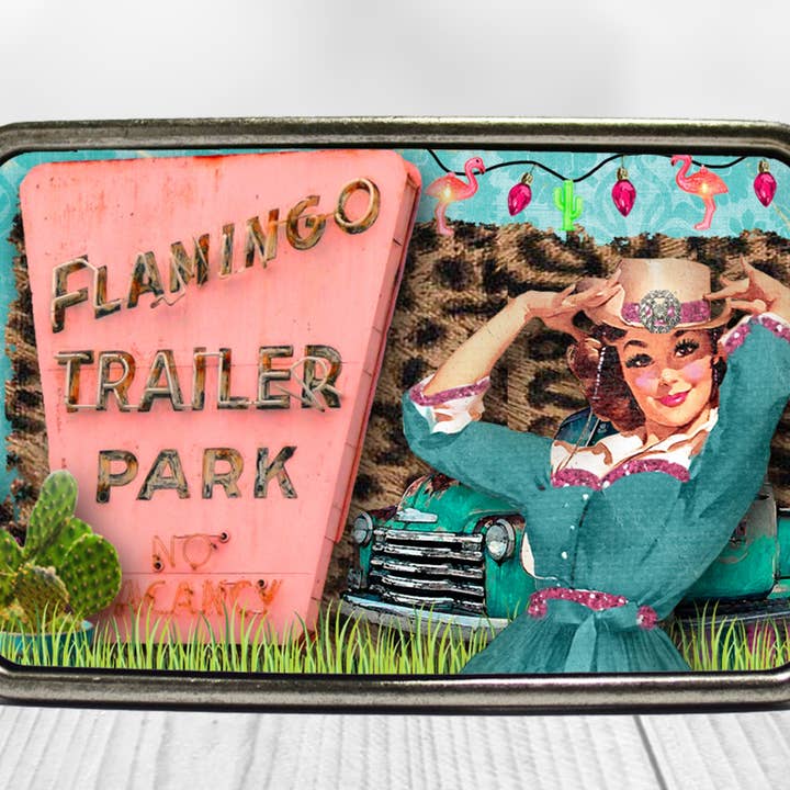 Bungalow Blue Trading Co - Wholesale Belt Buckle - Women's - Retro Trailer Park Cowgirl Belt Buckle2