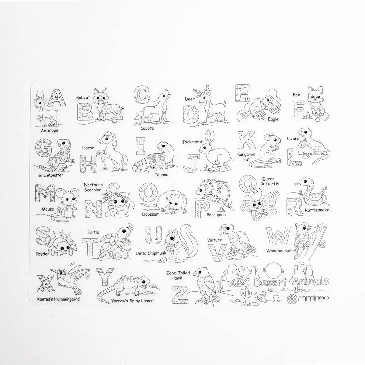 Miminoo - Wholesale Coloring Mat - Kids & Baby - Silicone Reusable Coloring Mat & Markers Set - Desert Animals ABC9