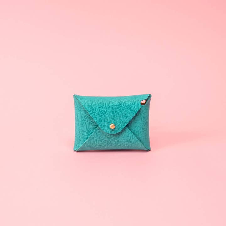 Tropical Teal Pebbled Leather Card Wallet for wholesale by Avryn Co.