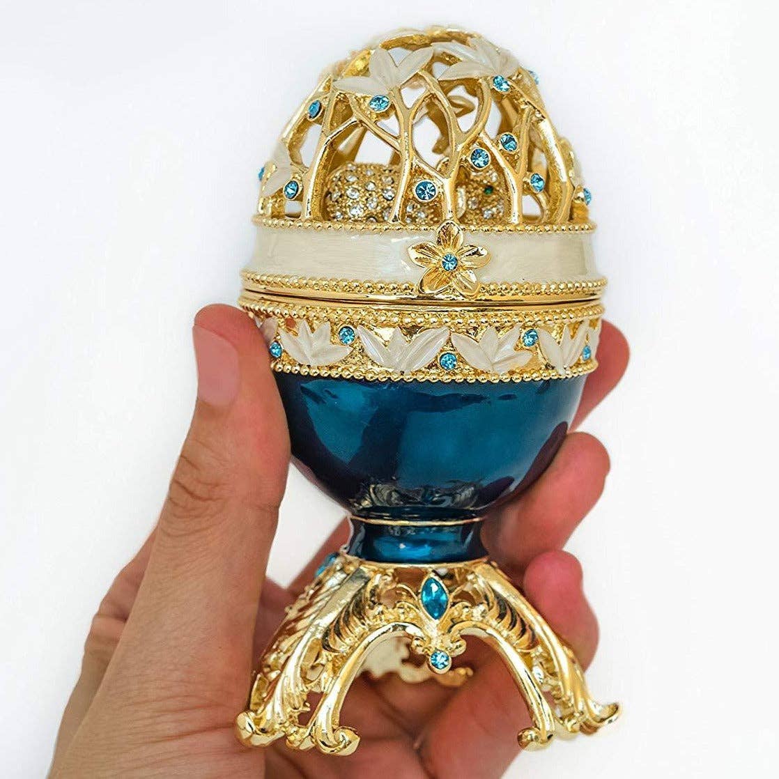 Faberge Egg Trinket Box & music Handmade by Keren Kopal Austrian Crystals 