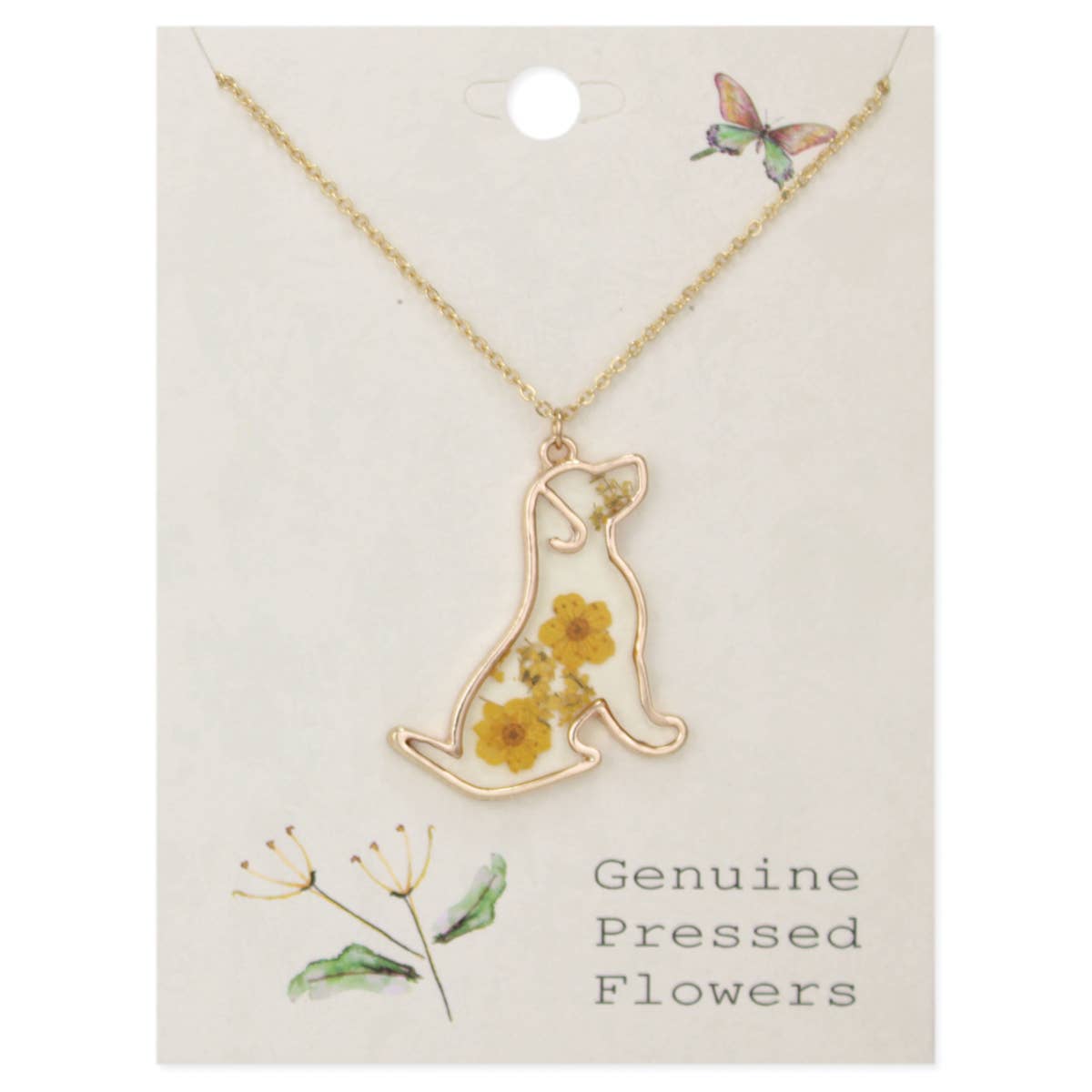 ZAD – wholesale Pendant/charm necklace – Floral Friend Gold Dog Dried Flower Necklace1