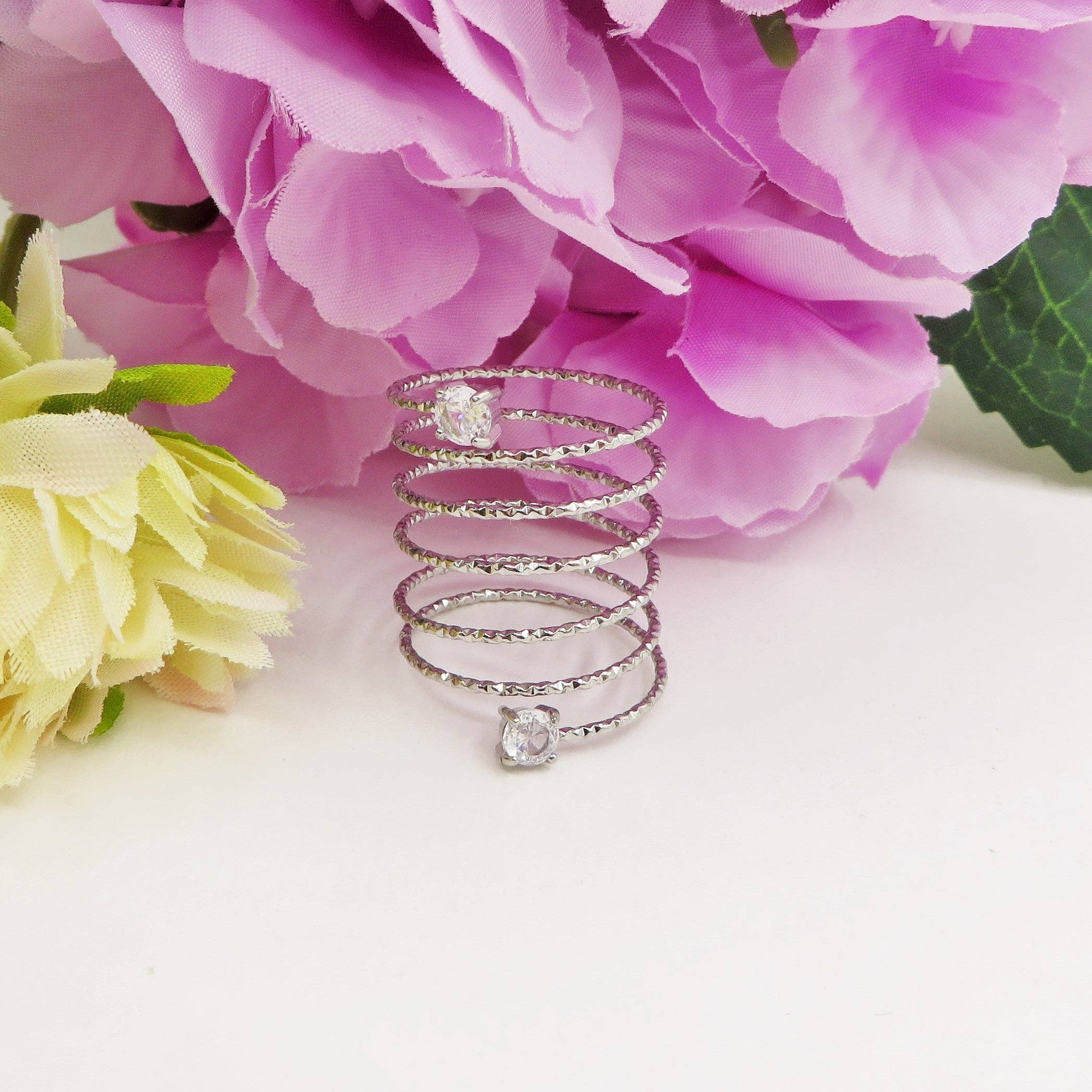 Daemon srls - Wholesale Cocktail/Statement Ring - ANITA ~ Anello a spirale regolabile in ACCIAIO INOSSIDABILE con cubic zirconia11