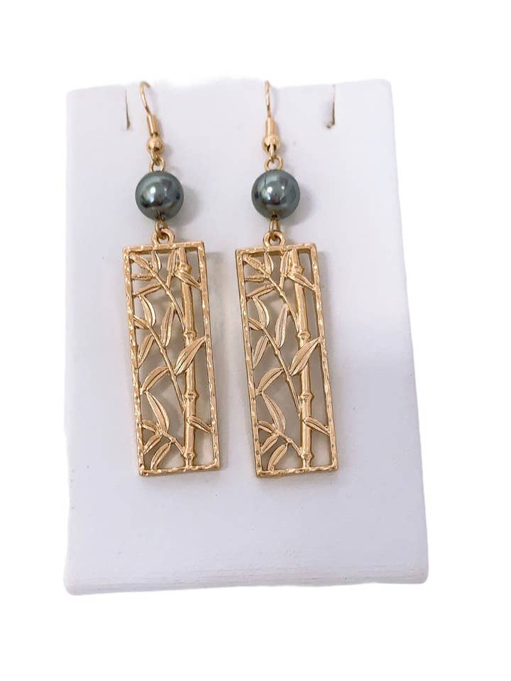 Small Bamboo: Hamilton Gold Earring with Shell Pearls for wholesale by Anela's Jewelry