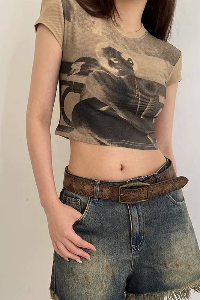 Brown Retro Embossed Waistband ZK1372 for wholesale on Faire2