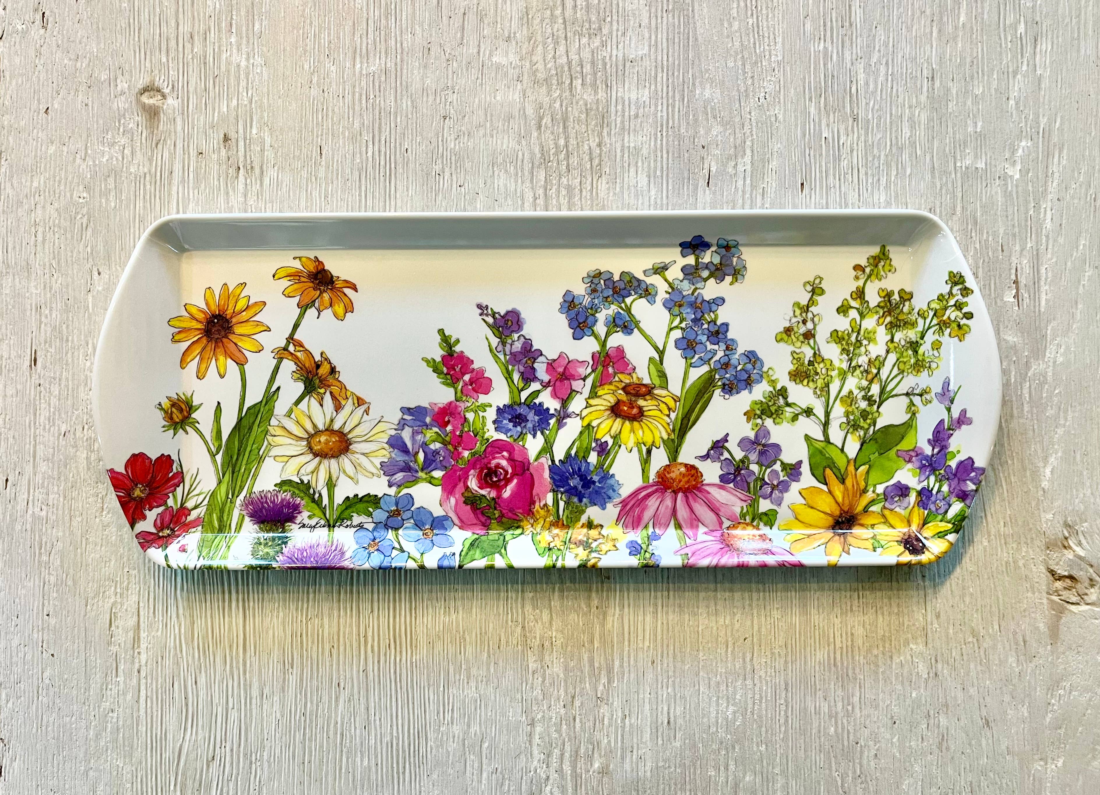 Bamboo Table - Wholesale Serving Tray - Wildflower Floral Garden Bread/Appetizer Loaf Tray1