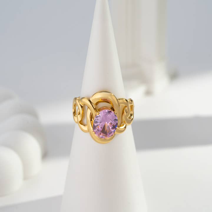 COSMOS - Wholesale Single Stone/Solitaire Ring - Adjustable Round Ring Shiny Crystal Elegant Stainless Steel1