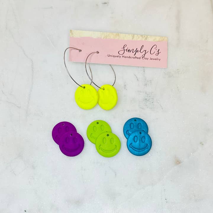 Smiley Face Hoop - Polymer Clay Earrings for wholesale by Simply C's