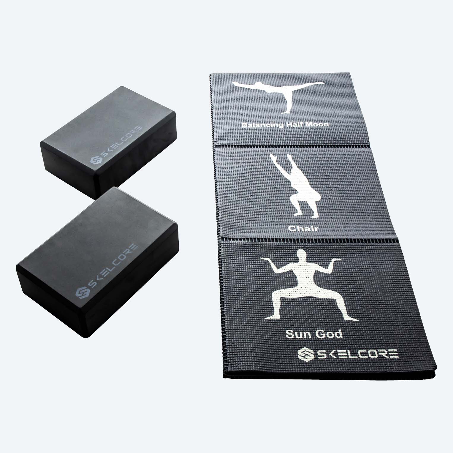 Grey Skelcore Travel Yoga Mat and Blocks Set for wholesale on Faire3