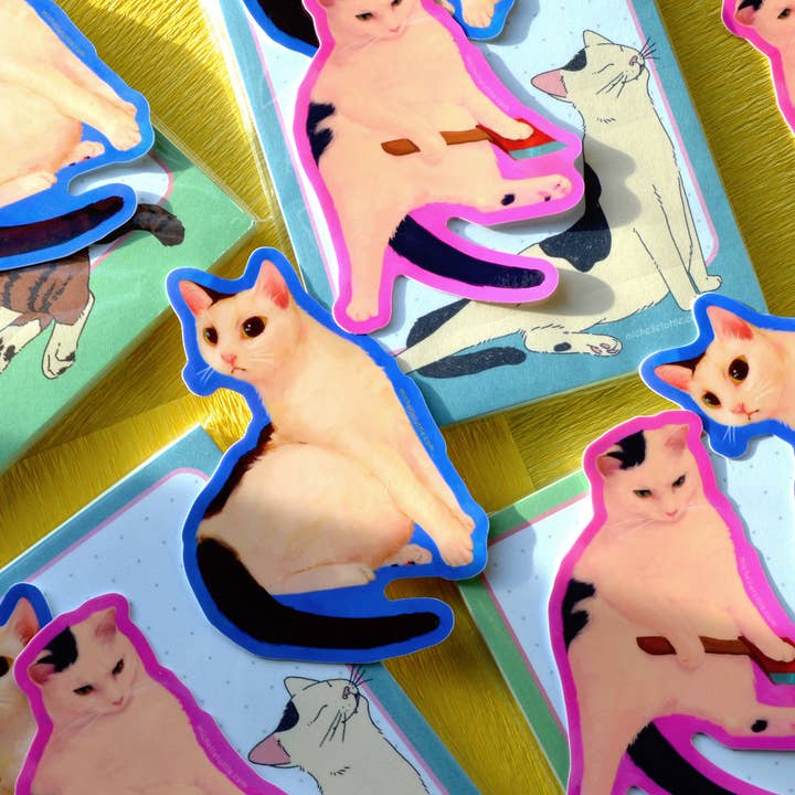 Michelle Tuttle Studio - Wholesale Sticker - Cat with Axe Sticker // 3x3.5 Inches, Glossy Finish, UV Protected & Waterproof2