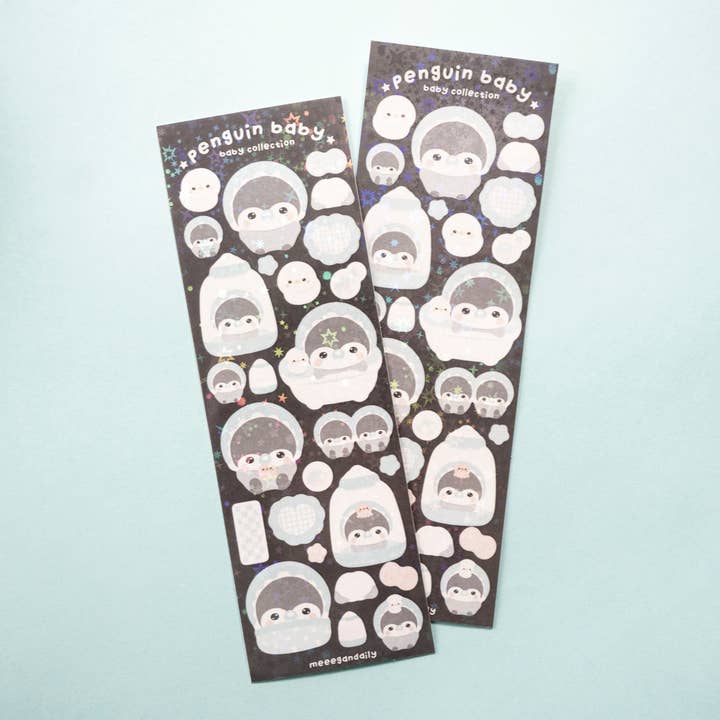 Penguin Baby Holo Sticker Sheet for wholesale by Notmehmehstudio