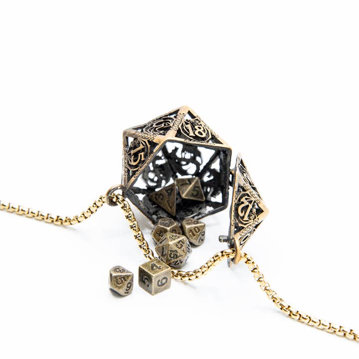 Tabletop Dominion Limited - Wholesale Pendant/Charm Necklace - Dragons Locket | D20 Pendant with Mini Dice
