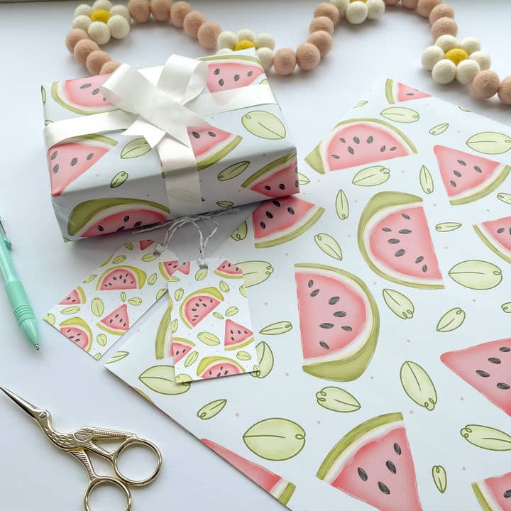 Watermelon And Leaf Pattern Wrapping Paper Sheets With for wholesale by Collette Daisy Designs Co