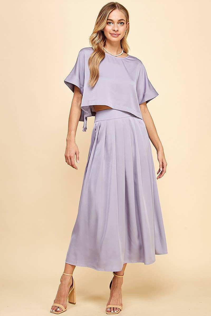 Lilac Satin Drop Shoulder Cropped Top for wholesale on Faire4
