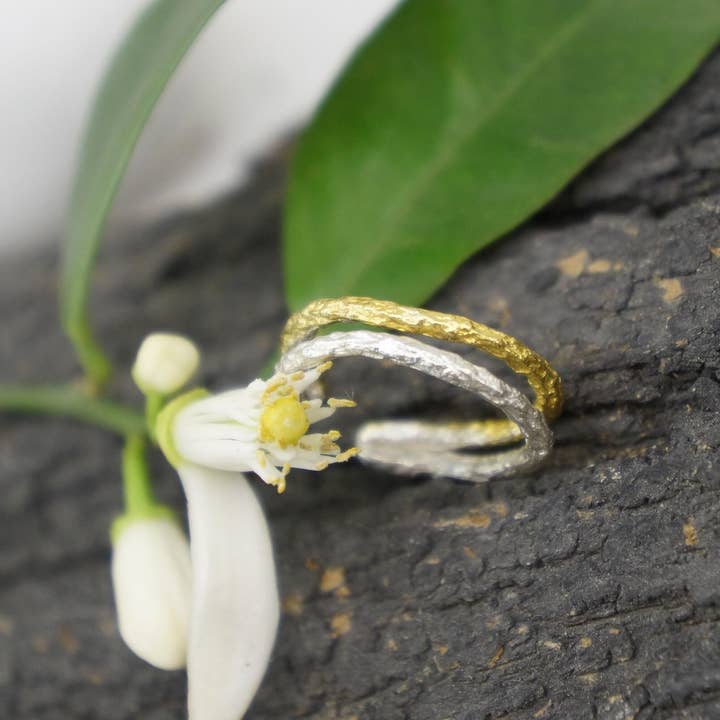 Nature Inspired Two Tone Branch Ring, Sterling Silver (Adjustable Or Fixed) for wholesale by Mother Nature Jewelry