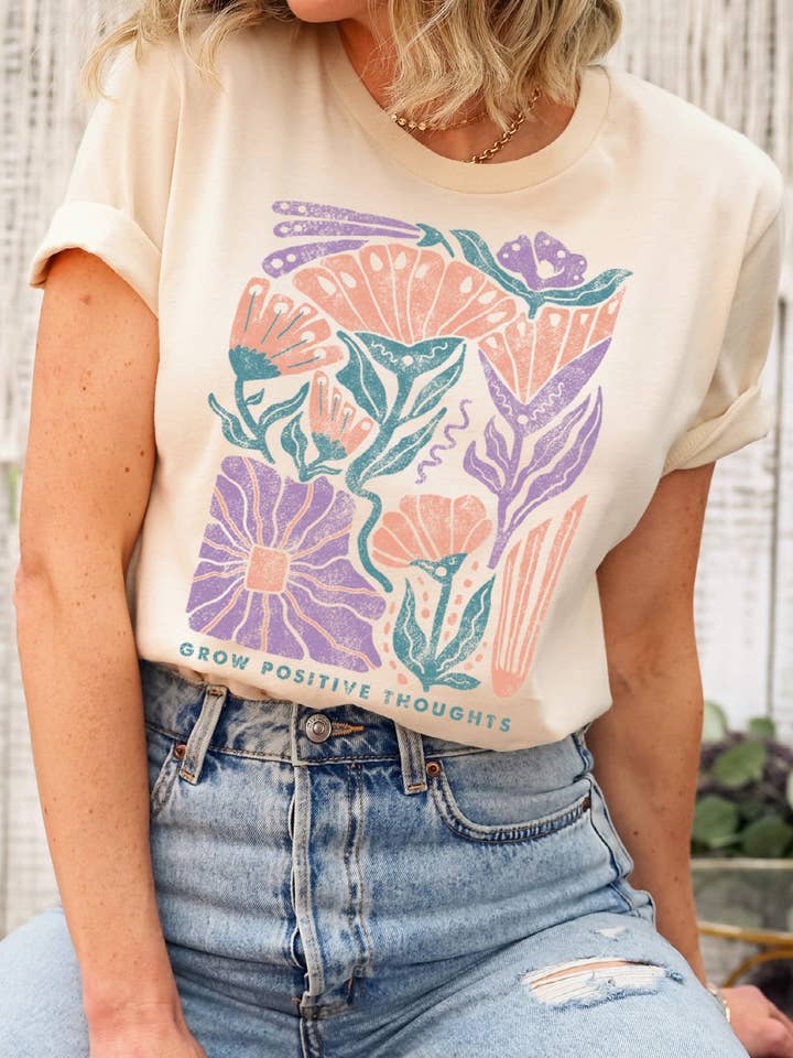 1050T - Jersey de coton Coupe décontractée Développez des pensées positives pour la vente par BouTeeQue Closet