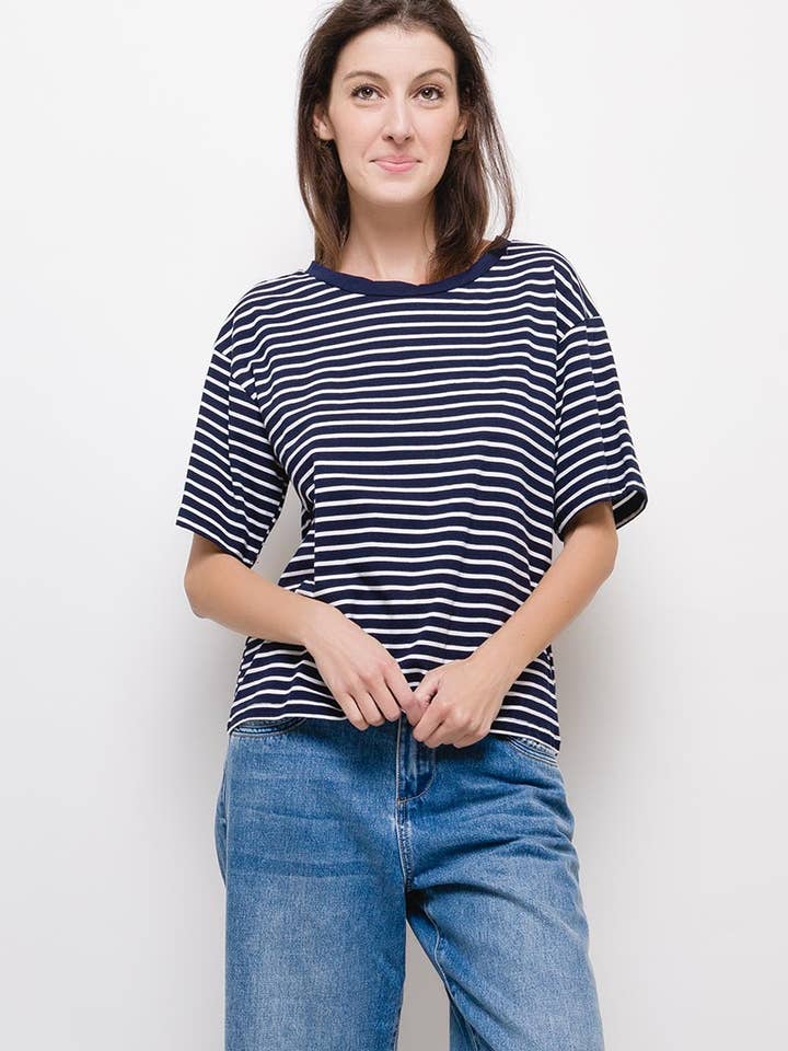 T-shirt marinière à manches courtes MILLARIA bleu pour la vente par MACMAX