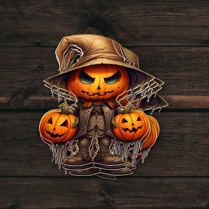 Pumpkin Man Doll Sticker | Festive Vinyl Decal | Halloween for wholesale by PiggyPrintStickers