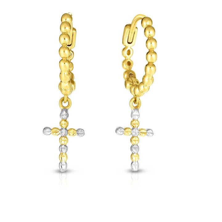 Brinco cruzado com corte de diamante com acabamento em ouro 14kt amarelo+branco com fecho infinito por atacado de The Diamond Deal