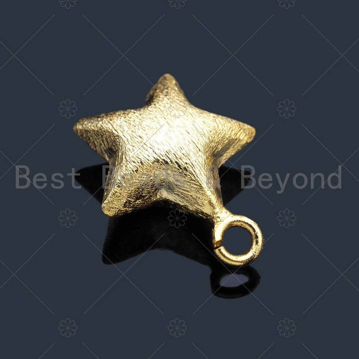 BestBeads&Beyond - Wholesale Individual Charm/Pendant - Brushed Gold Puffy Star Charm/Pendant, Star Shape Charm, Gold Star Pendant, Gold plated charm, 13mm, Sku#Y3292