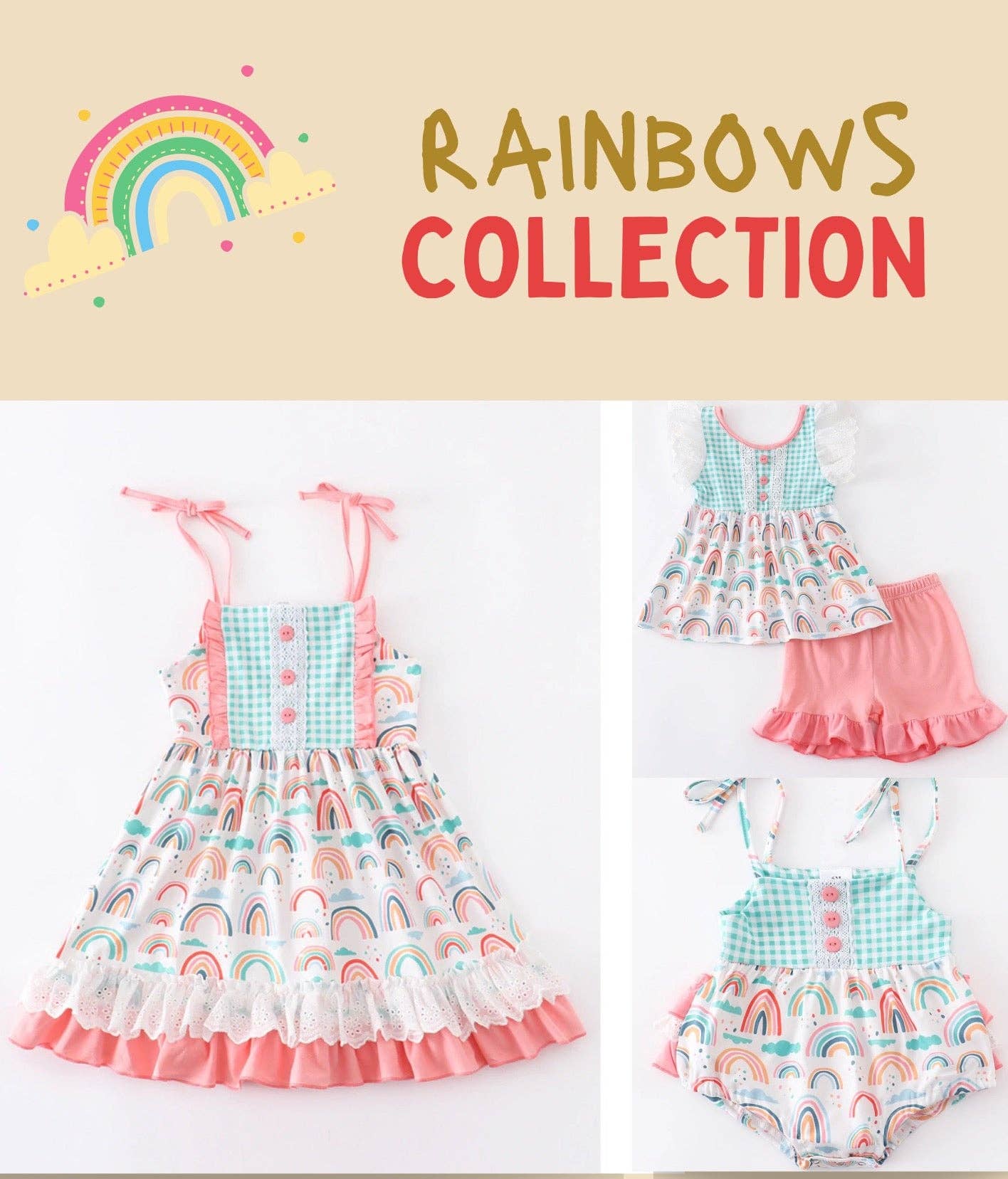 Miss Q Baby – Engroshandel Kjole - Børn – Pink Plaid Rainbow Ruffle Kjole5