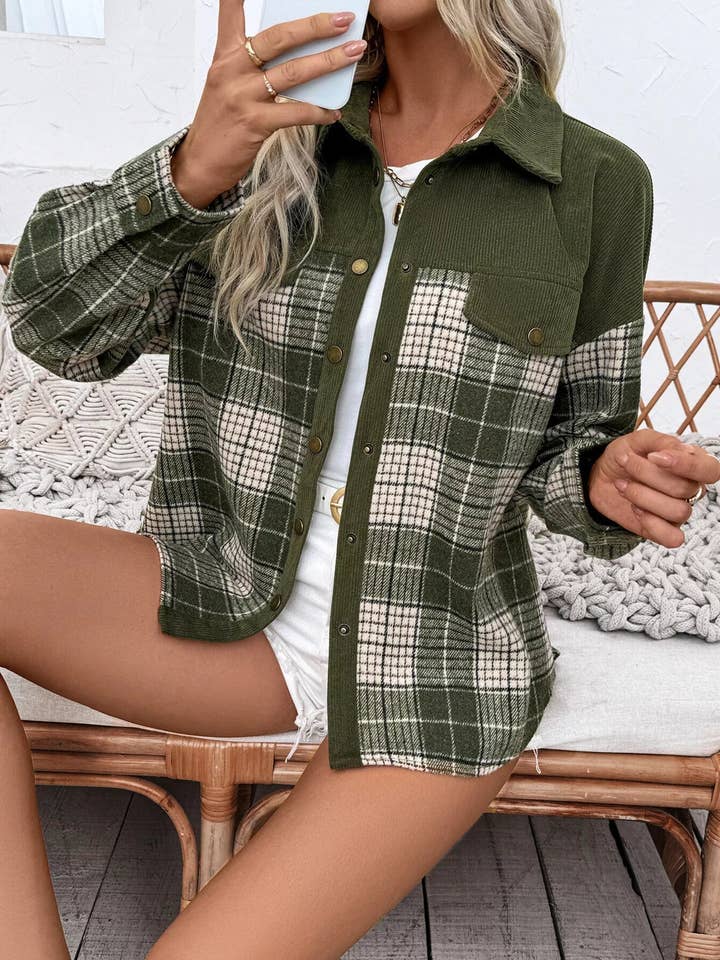 Plaid Button Up Long Sleeve Shacket for wholesale by ClassiQ