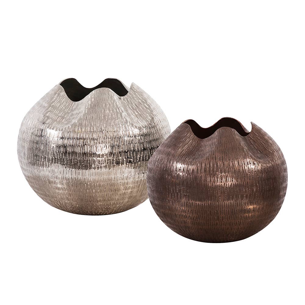Howard Elliott on Faire – Engroshandel Vase – Tekstureret dyb kobber aluminium klemt top globe vase, lille1
