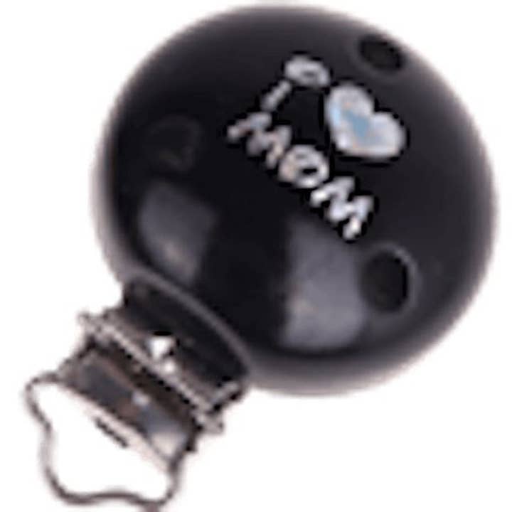 clip pince attache tétine I love mom noir pour la vente par Kids and Crea