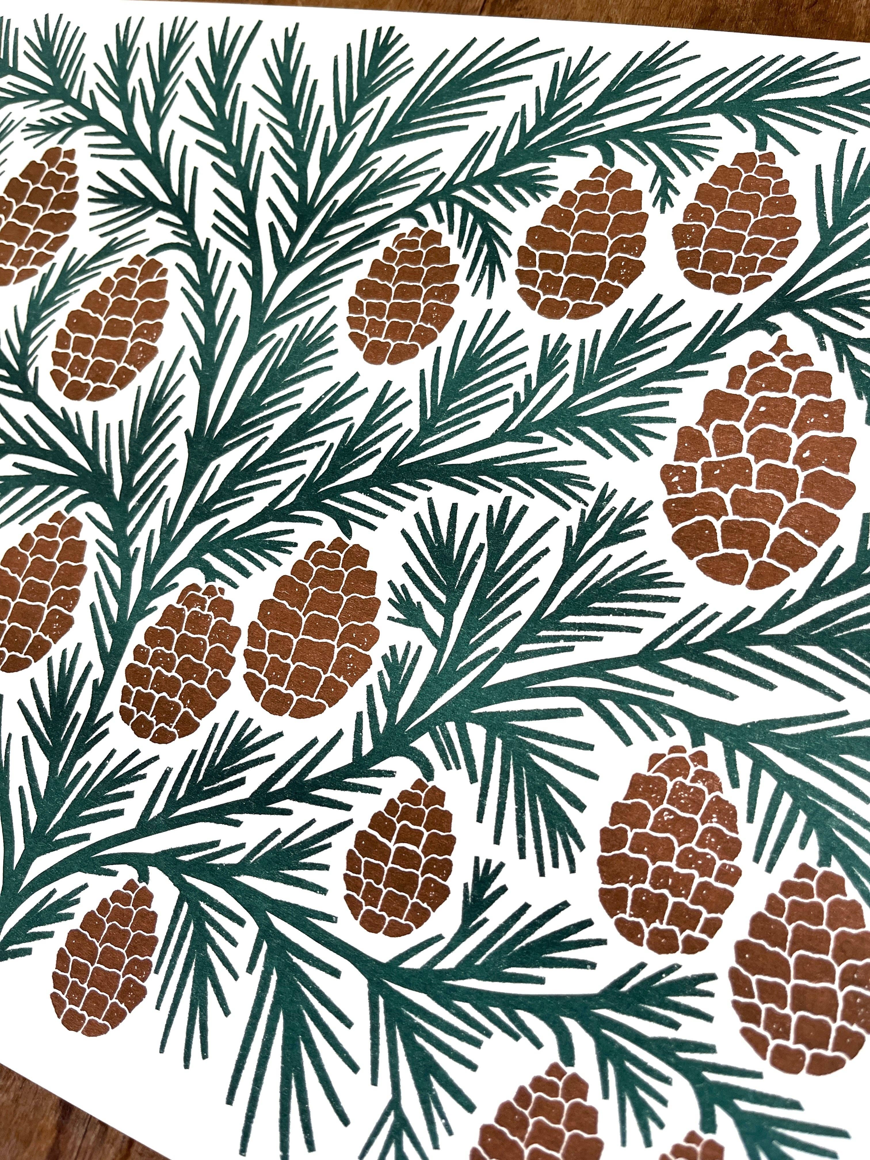 Katharine Watson - Wholesale Art Print - Holiday Garden Series: Pinecone Risograph Print6
