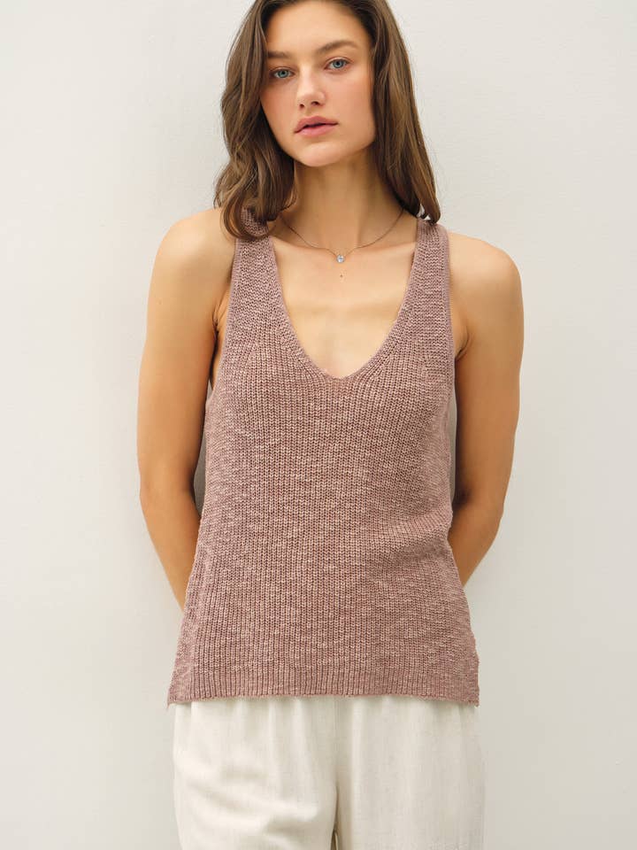 LIGHTWEIGHT, KNIT RACERBACK V-NECK TANK for wholesale by Be Cool