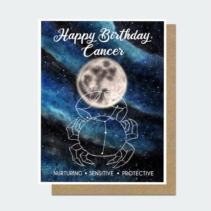Cancer Astrology Birthday Card for wholesale by Motif's Art Studio