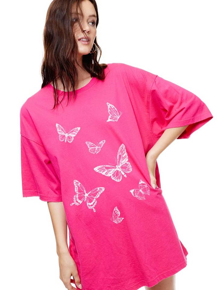 Butterfly All Over Oversized Graphic Top for wholesale by Zutter