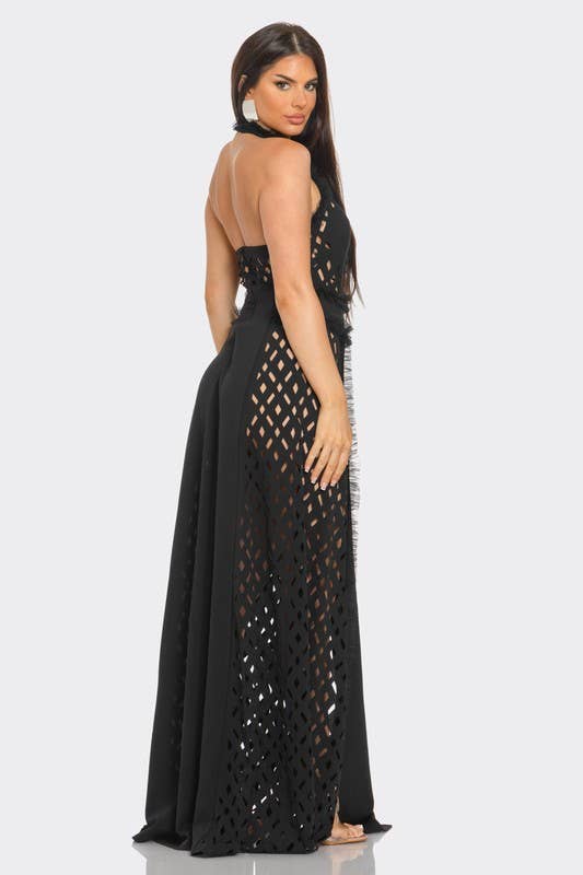 BANJUL - Wholesale Dress - Women's - BD13355P1   Eyelet Halter Neck Maxi Dress4