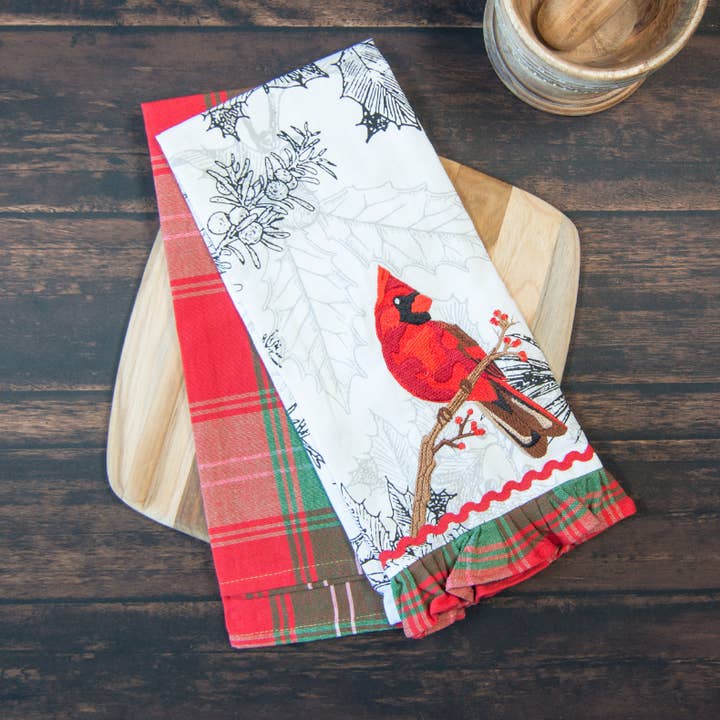 Christmas/Holiday Tea Towel Set of 2 - Winter Cardinal for wholesale by Dunroven House