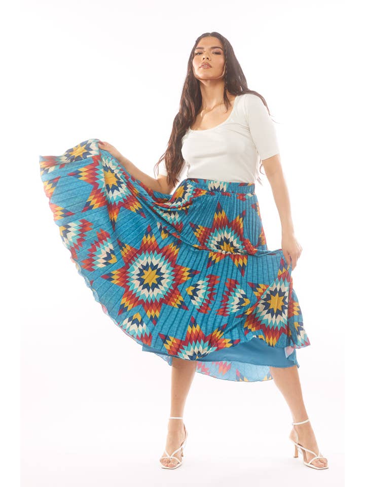 B.Yellowtail - Wholesale Skirt - Women's - Pleated Midi Skirt - Teal2
