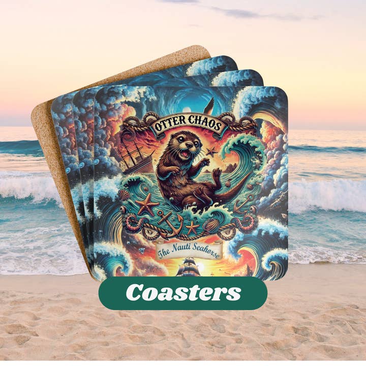 Otter Chaos Bar Coaster Single or Set for wholesale by The Naughty Equestrian