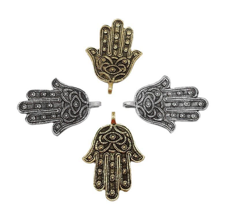Jewelers Paradise – wholesale Hänge-/berlockhalsband – Stort Hamsa Hand Tibetanskt hänge i guld eller silver mässing1