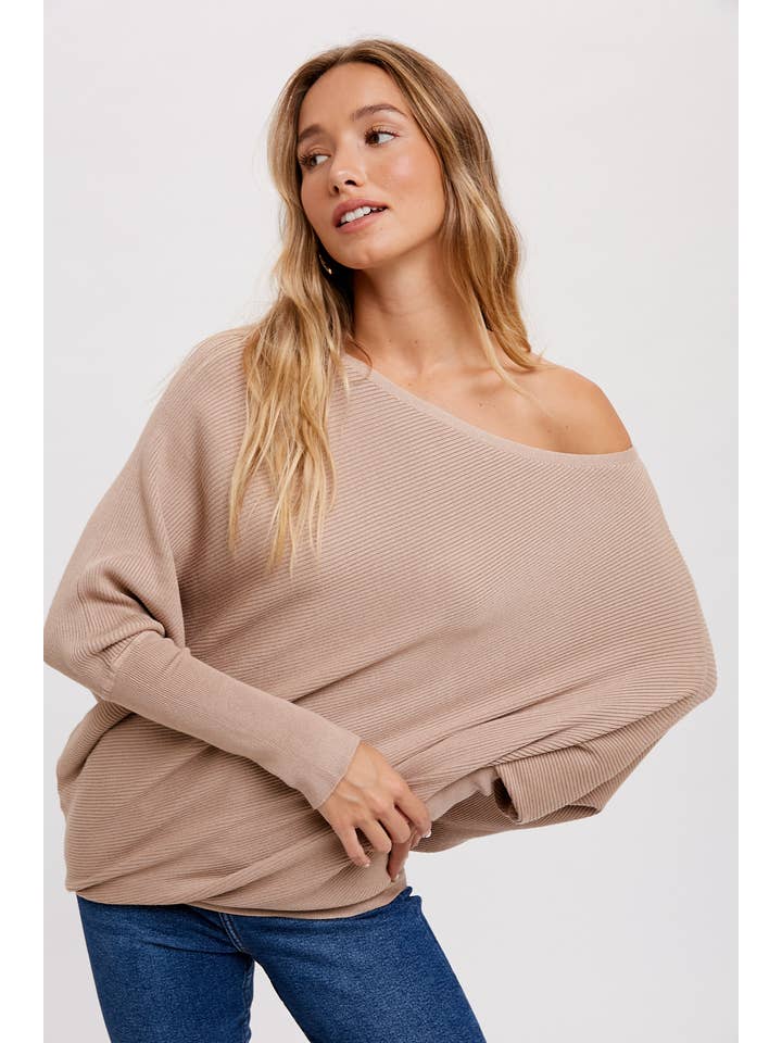 Bluivy - Wholesale Knit Sweater - Women's - ASYMMETRICAL OPEN SHOULDER DOLMAN PULLOVER48