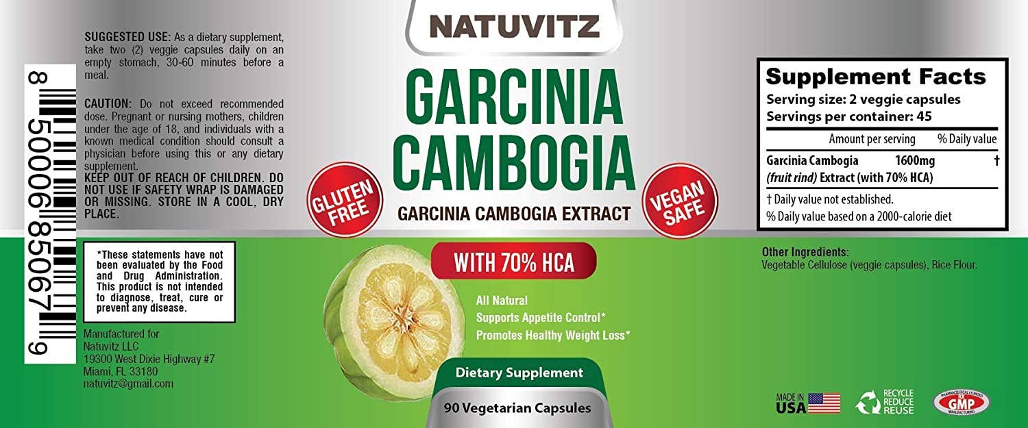 Natuvitz - Wholesale Voedingssupplement/vitamine - Garcinia Cambogia Extract 1600 mg 70% HCA — Ondersteunt en impr7