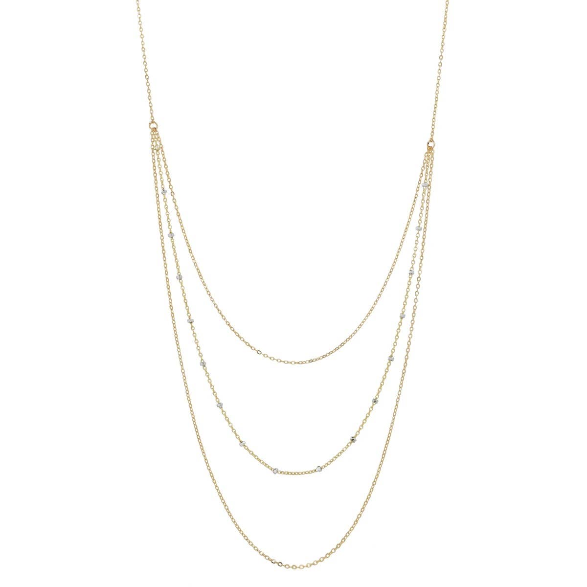 Ofina Jewelry - Wholesale Link & Chain Necklace - Triple Layer 2-Tone Ball Chain Necklace0