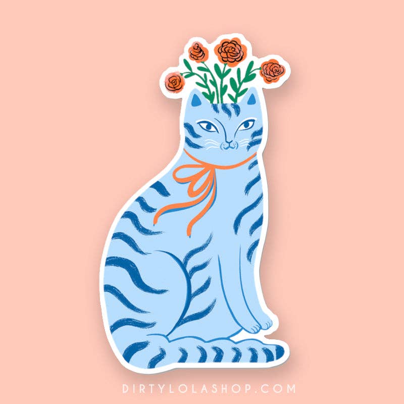 Dirty Lola - Wholesale Sticker - CAT FLORAL VASE - STICKER0