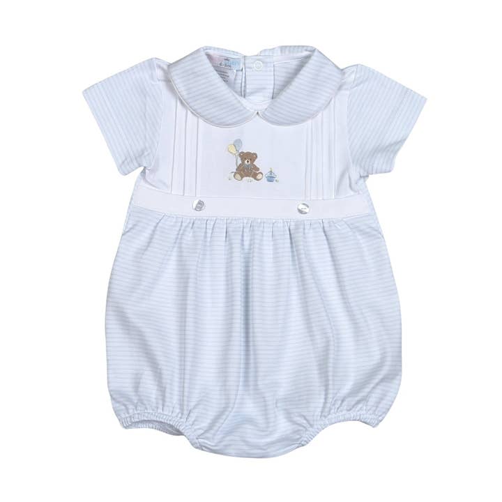 BBR-130 BLUE BIRTHDAY BEAR HAND EMBROIDERED PIMA BUBBLE for wholesale by Baby Loren