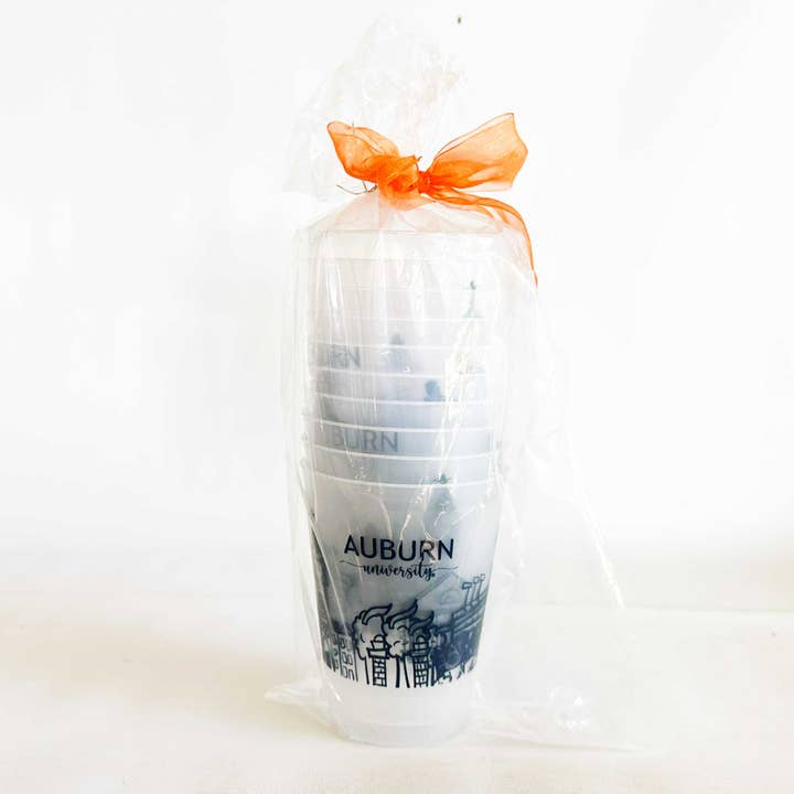 Two Funny Girls - Wholesale Disposable Cup - Shatterproof Cup 10 Pack {Auburn University Skyline}1