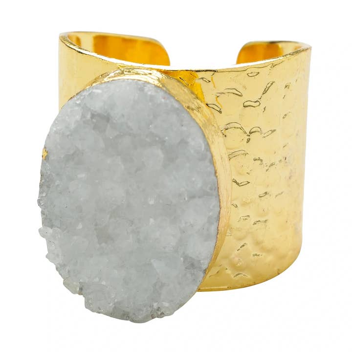 YAA YAA LONDON Anel de Declaração Dourado 'Crystal Crush' Branco de Inverno por atacado de YAA YAA LONDON