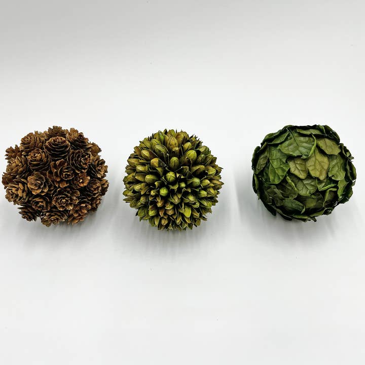 Box of 3 Preserved Decorative PineCone and Oak Leaves Balls for wholesale by 2626 Designs