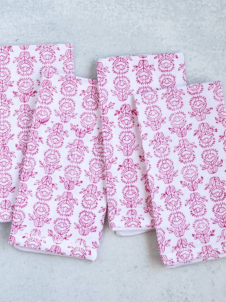 Dinner Napkins (set of 4) - Protea, Pink for wholesale by Mended