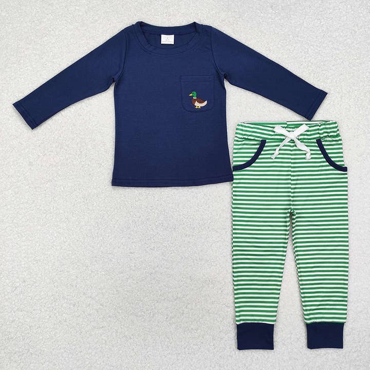 Ensembles de tenues et pantalons à rayures bleues pour bébés garçons pour la vente par Aier Wholesale