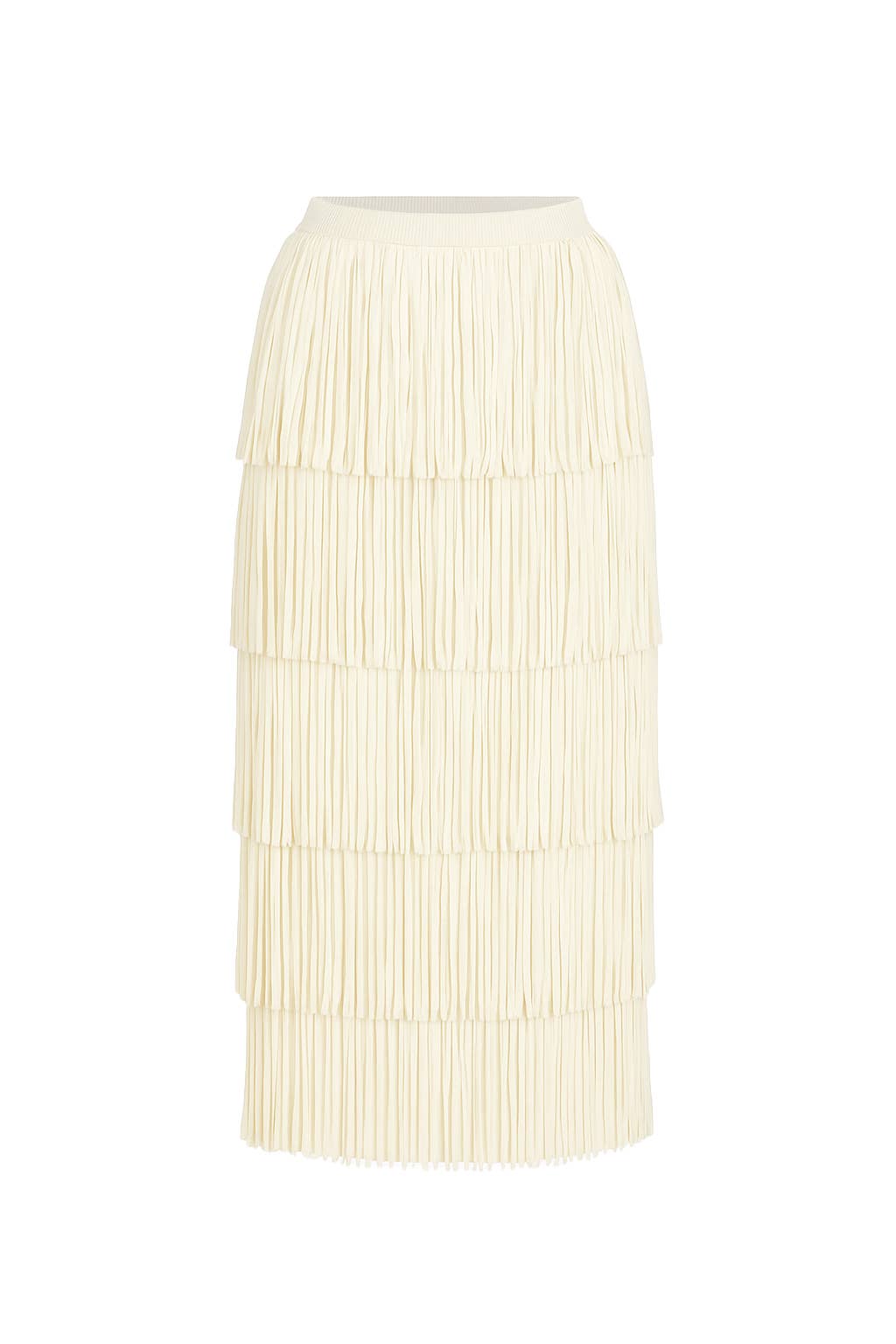 Ivory Tiered Fringe Skirt With Elastic Waist for wholesale on Faire