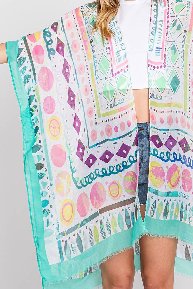 Hana - Wholesale Kimono - Women's - Watercolor Boho Geometric Print Summer Kimono25