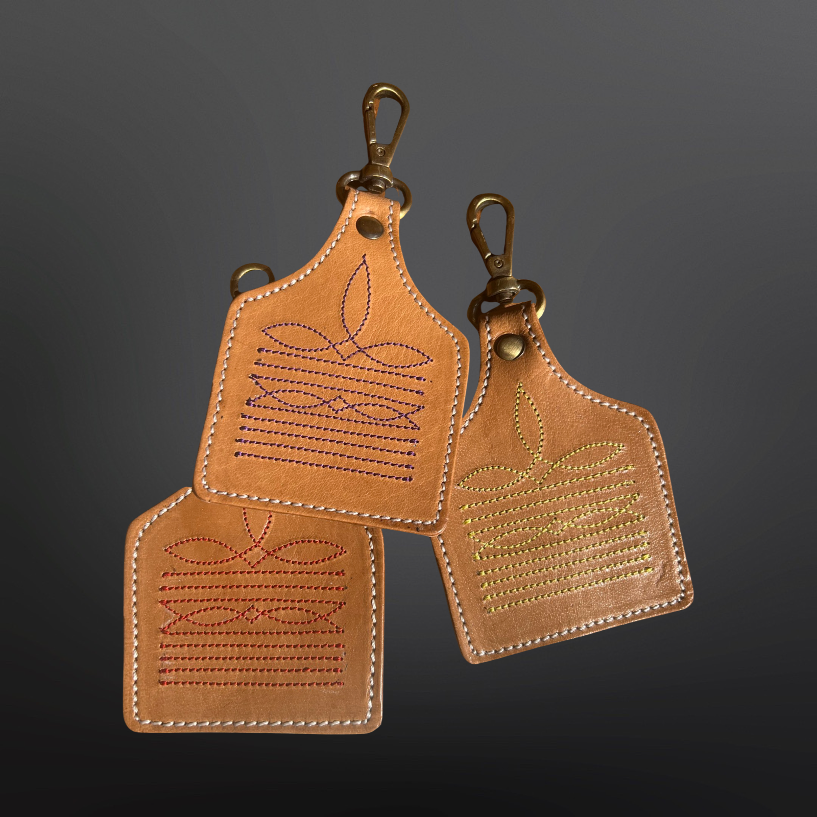 Westrian International - Wholesale Keychain - Unisex - Western Cowboy Boot Stitched Leather Keychain Cow Tag2